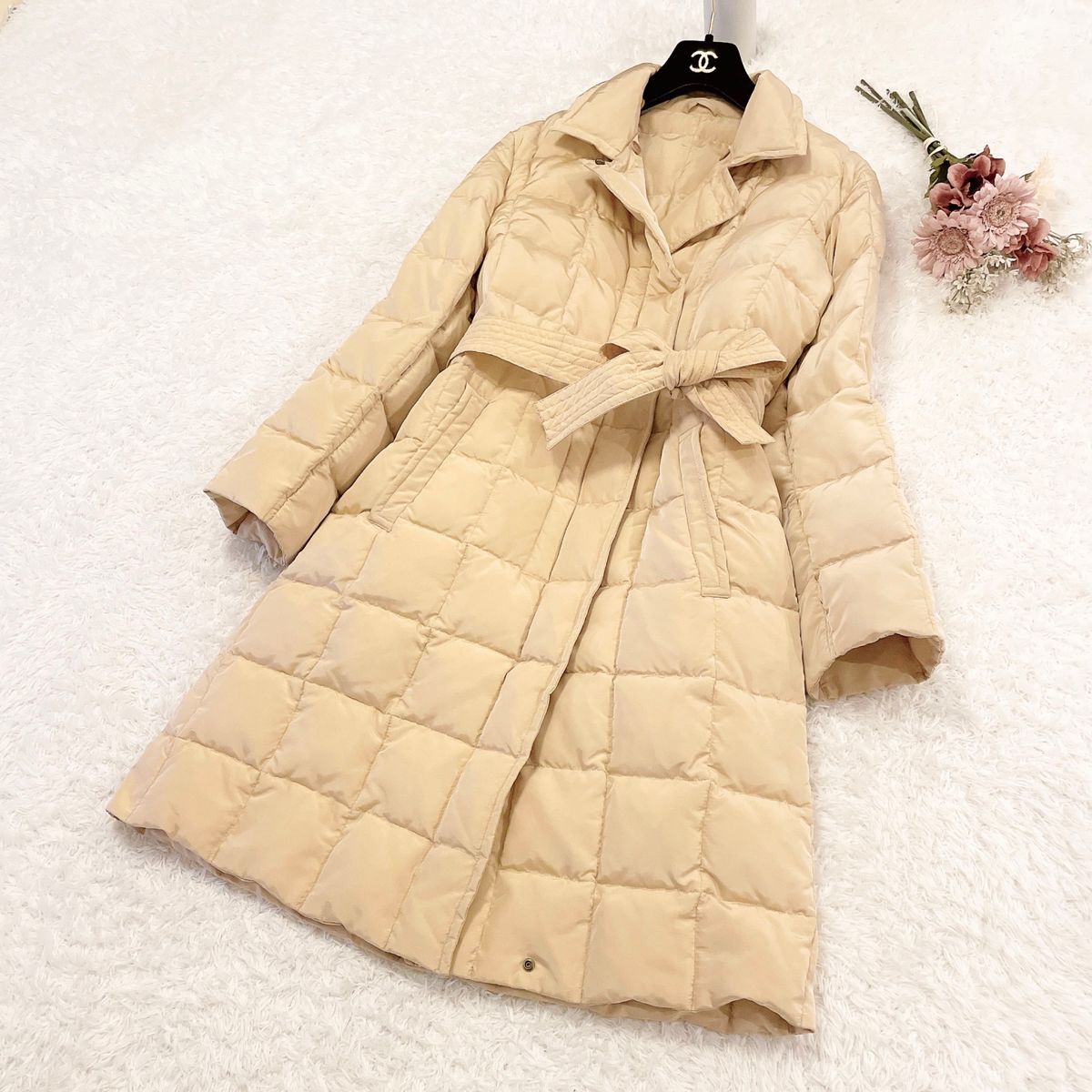 大きいサイズ42 MaxMara ベルテッドロングダウンコート ジップアップ
