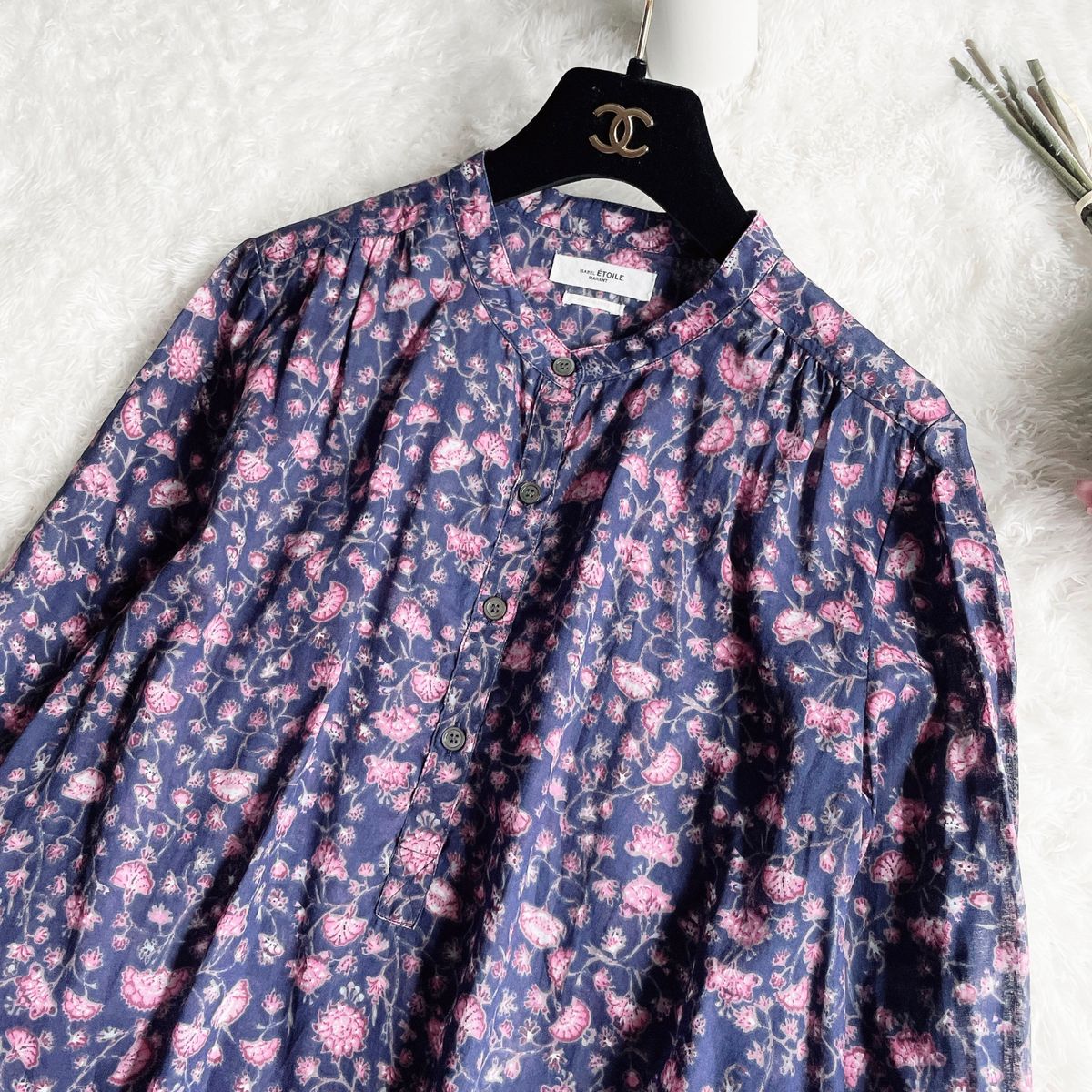 美品 Isabel Marant toile バンドカラーブラウス 花柄 紺|PayPayフリマ