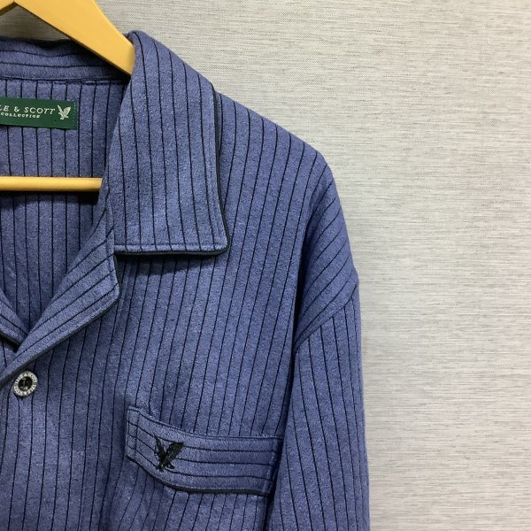 I772 LYLE&SCOTT パジャマ セットアップ L ブルー ストライプ シャツ パンツ ルームウェア 部屋着 コットン ライルアンドスコット_画像3