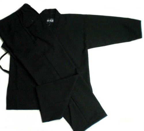 厚ポリエステル作務衣（黒）　日本製