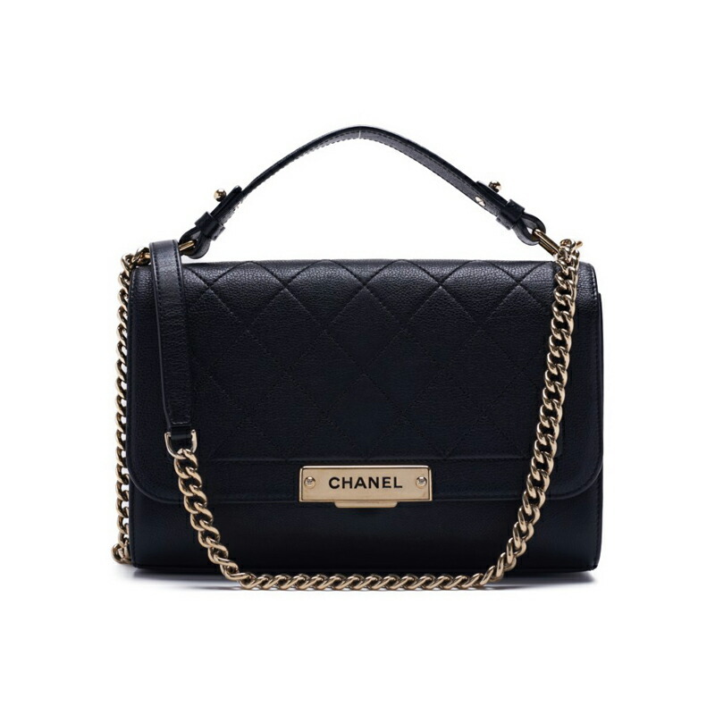 CHANEL シャネル マトラッセ ストレートフラップ プッシュロック 2wayチェーンショルダー キャビアスキン 黒（ゴールド金具）_画像1