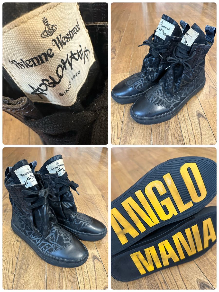 名作 本物 美品 Vivienne Westwood ANGLOMANIA ヴィヴィアンウエストウッド アングロマニア デザイン ハイカット スニーカー シューズ 39