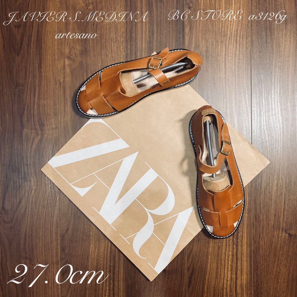 新品 ZARA×JAVIER S.MEDINA 本革 レザーサンダル 27.0cm 42 BROWN メンズ ザラ サンダル シューズ クレープソール コラボ_画像1