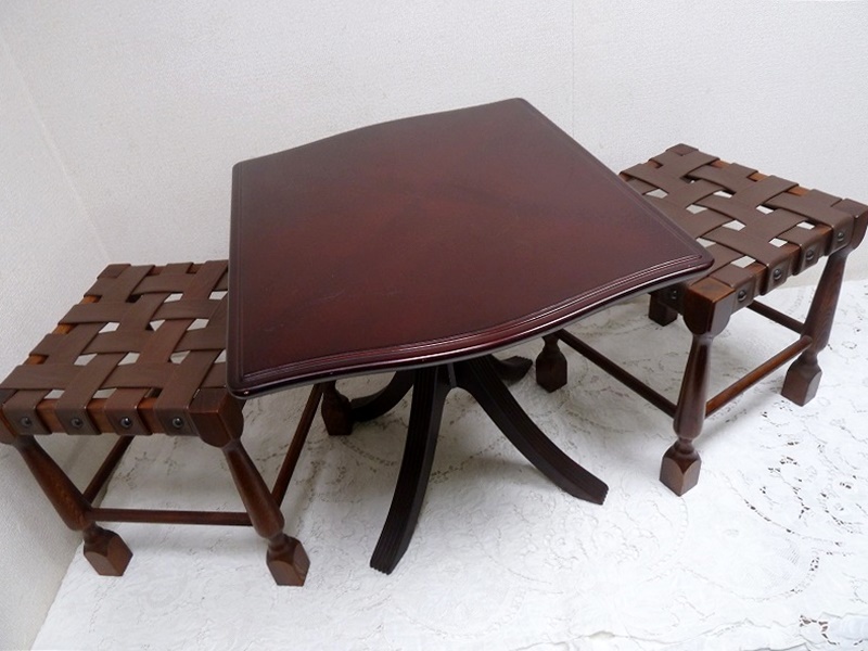 (☆BM)MORISHIGE/モリシゲ カフェテーブル 木製 サイドテーブル チェア 椅子 2脚 ペア 2人掛け スツール レトロモダン 家具 アンティーク調