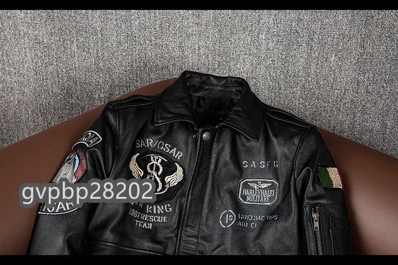 冬新品 ライダースジャケット レザージャケット 牛革 バイクジャケット 刺繍本革革ジャン メンズフライトジャケット S~5XL 黒 選択/3XL_画像5
