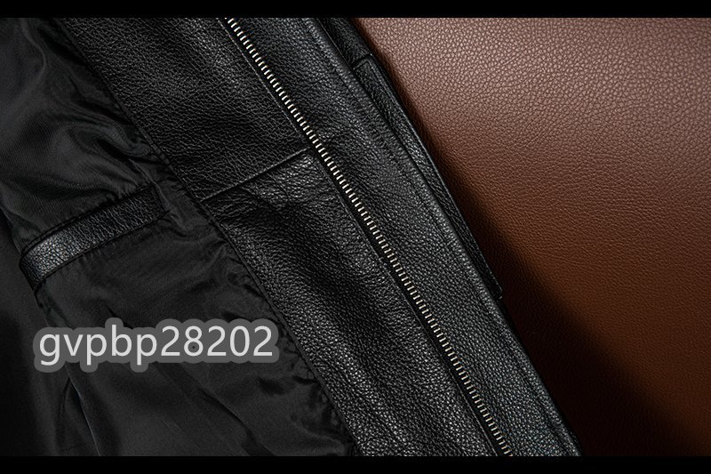 冬新品 ライダースジャケット レザージャケット 牛革 バイクジャケット 刺繍本革革ジャン メンズフライトジャケット S~5XL 黒 選択/3XL_画像9