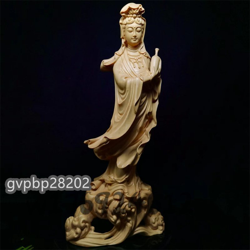 極上◆美品木彫り 桧木製 観音像 置物 仏壇仏像 観音菩薩 祈る 厄除け_画像1