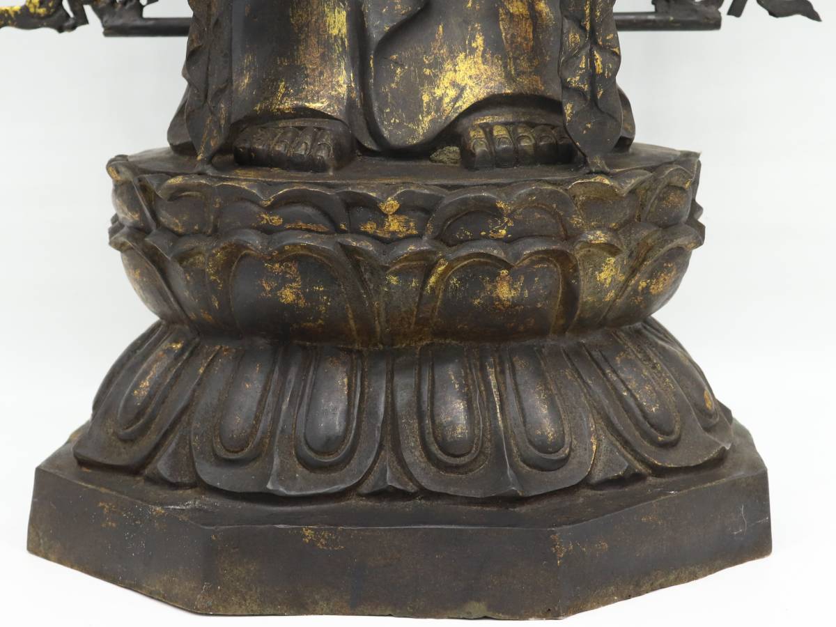 【蔵】仏教美術 超特大高さ約141㌢ 古銅 鍍金 十一面千手観音立像 銅製 重さ約45Kg 細密細工 在印在銘 十一面観音 千手観音 仏像 佛像 S762_画像10