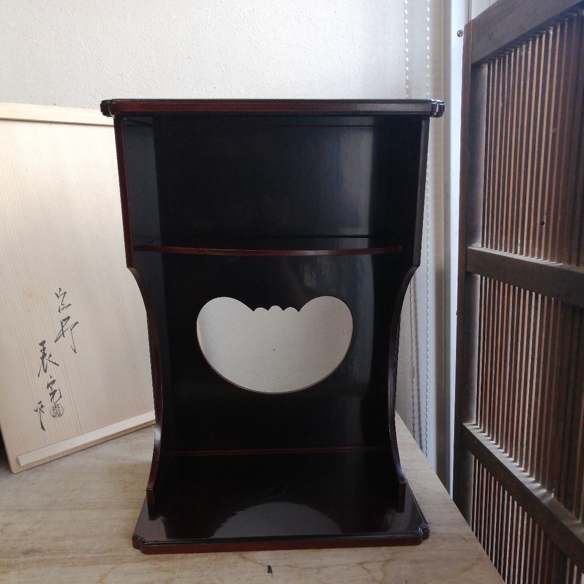 旅卓　表完　茶道具　組み立て式　木製　漆　棚　茶棚　木箱　紙箱　二重箱　茶道