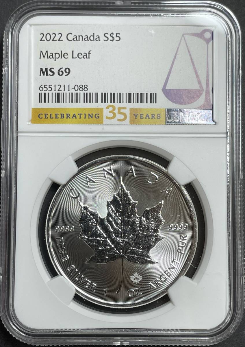 【MS69】2022 カナダ メイプルリーフ 銀貨 NGC 5ドル 純銀 地金型 アンティークコイン モダン_画像3