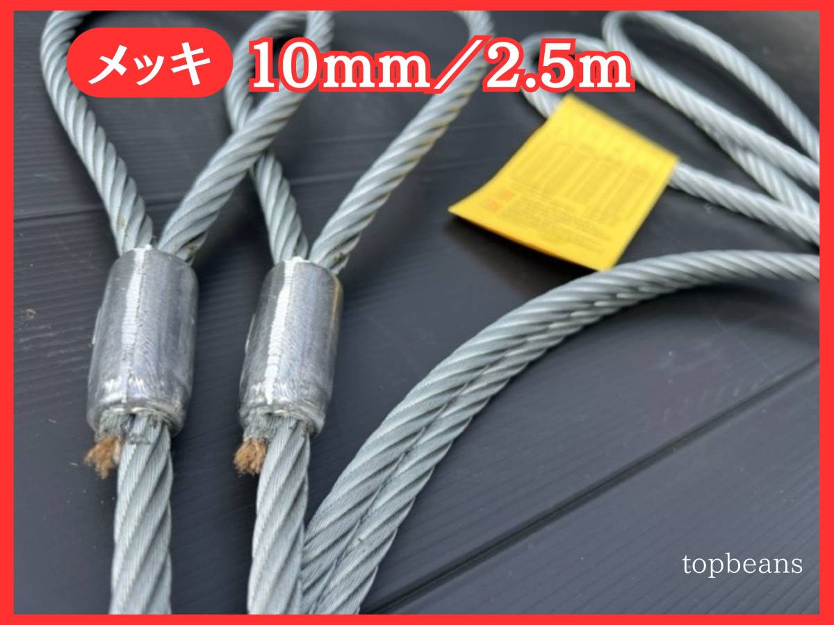 T&B 特価 JIS規格 10mm／2.5M ロック加工 10本 セット（カシメ）玉掛策台付け 油なしワイヤロープ