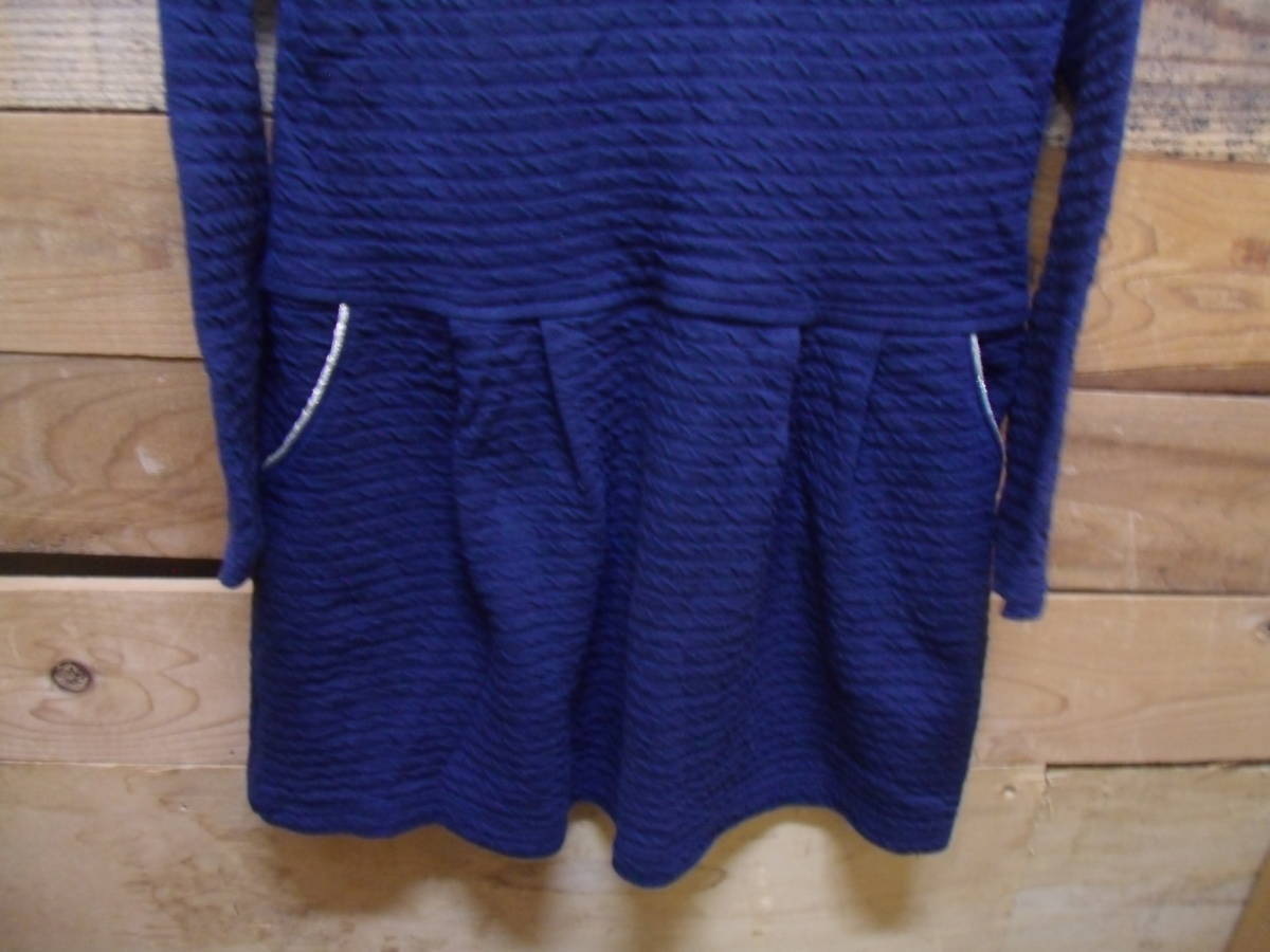全国送料無料 エイチアンドエム H&M 子供服キッズ女の子長袖 紺色カットソー素材 ワンピース 120/60 着丈55cm_画像5