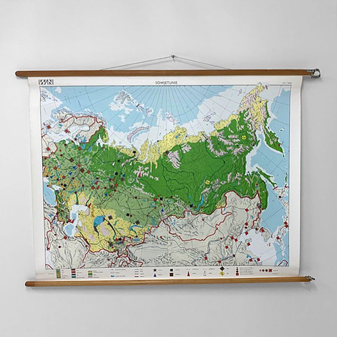 【貴重】ヴィンテージ スクール 教材 壁掛け ロールマップ 地図 ソビエト ソ連