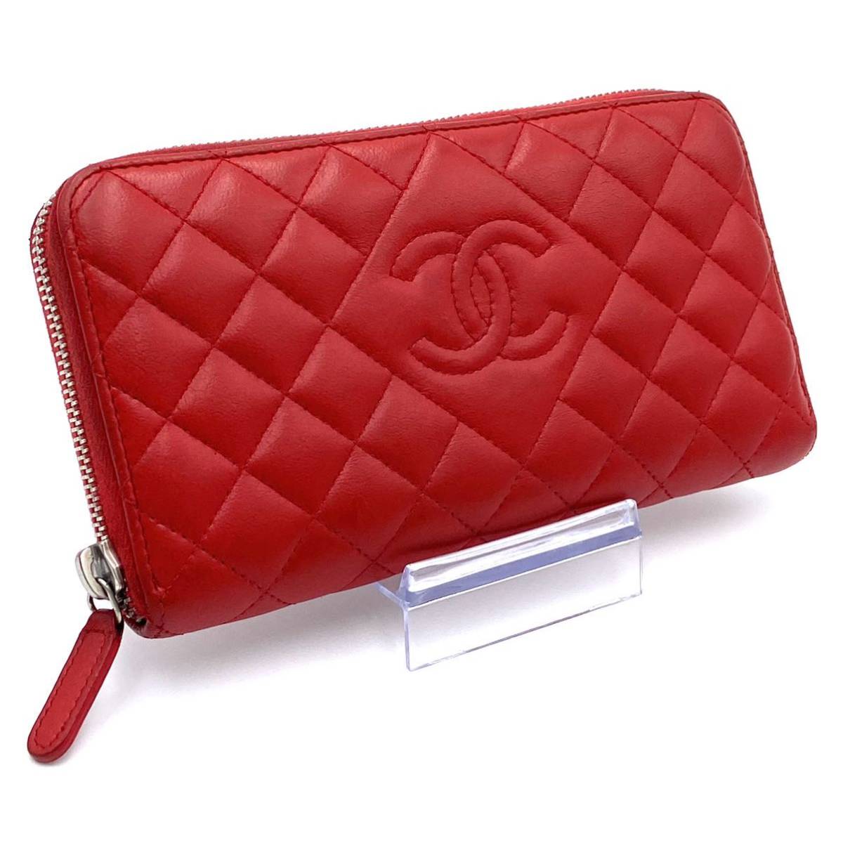 CHANEL シャネル ラムスキン ココマーク マトラッセ 長財布 ラウンド