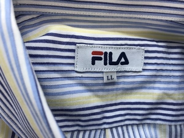 〈送料無料〉FILA フィラ メンズ ストライプ ロゴ刺繍 胸ポケット付き 長袖シャツ 大きいサイズ LL 白青黄 クリーニング済み_画像2