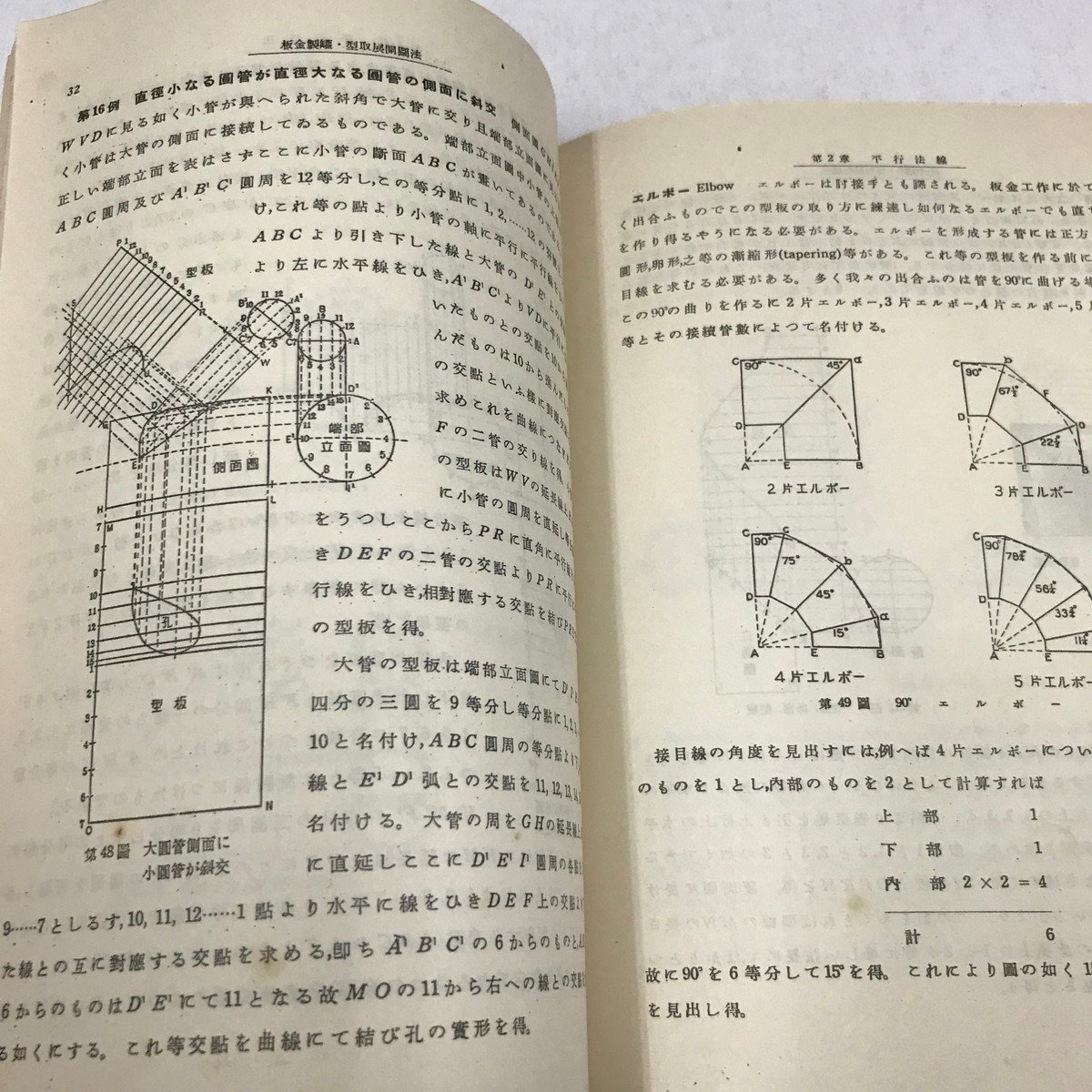 NA/L/板金・製缶 型取・展開図法/著:堀口甚吉/発行:中村書店/昭和26年1月20日発行/平行線法 放射線法 三角形法など/傷みあり_画像7