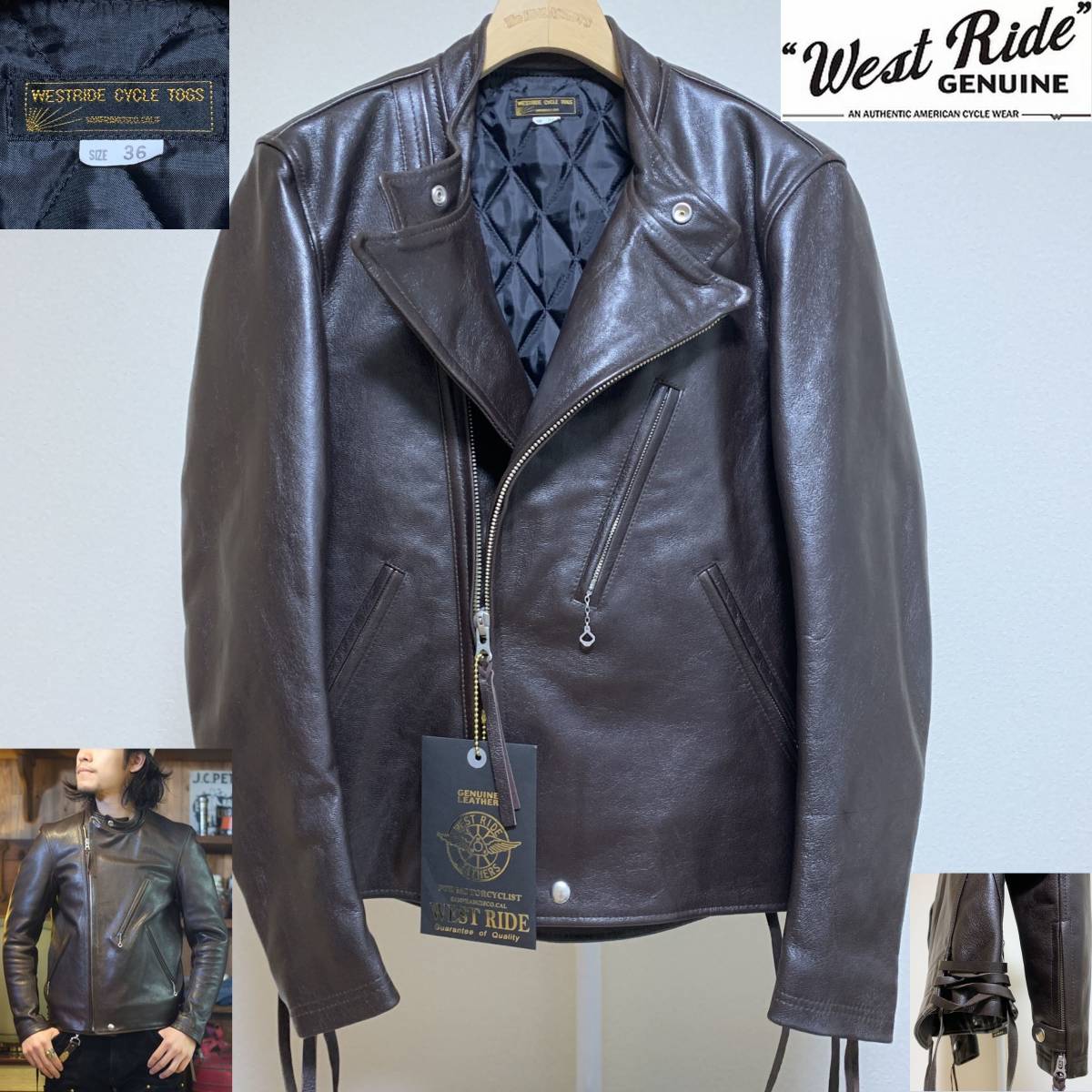 ★新品未使用★WESTRIDE ウエストライド OAK CANYON LEATHER JKT レザージャケット S 36 ブラウン ゴートスキン  ダブル シングルライダース