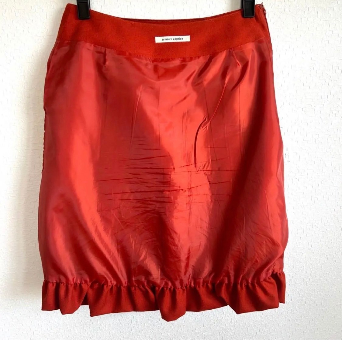 【送料無料】【美品】armoire caprice　アーモワールカプリス　日本製　リボン付き スカート　膝丈スカート　オレンジ　M_画像8
