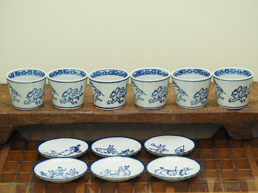 【お得な12点セット】鳥獣戯画　小皿6枚＆そば猪口6個　6種　陶器　和風　うさぎ　かえる　兎　蛙　醤油皿　小皿　豆皿_画像8