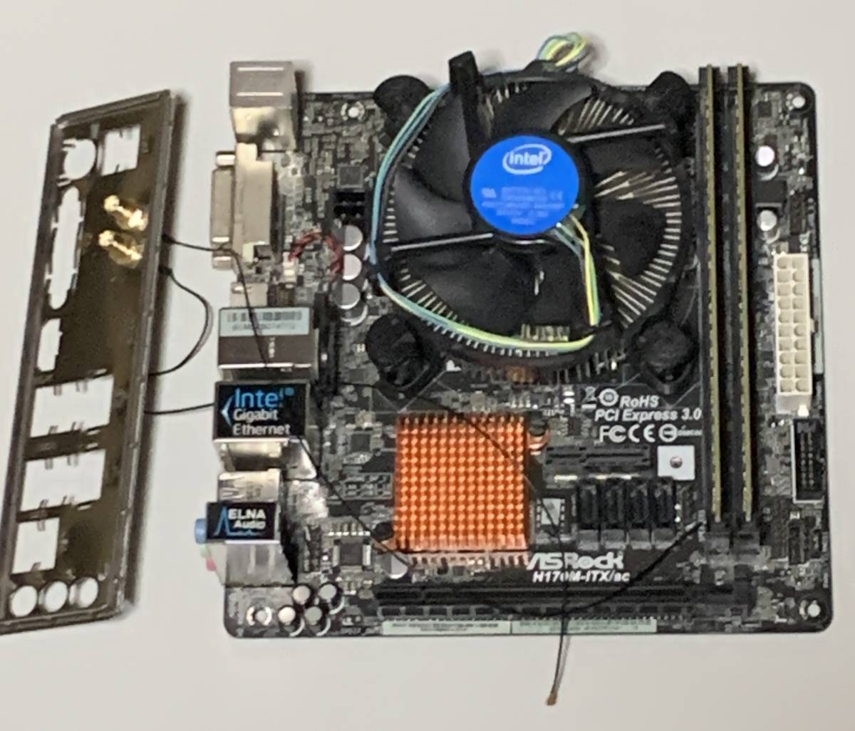 【通電不可】ASRock H170M-ITX/ac /【動作可】Core i3-6100 4GBメモリ2枚 パネル・CPUクーラー 付属 / LGA1151 Mini-ITX_画像1