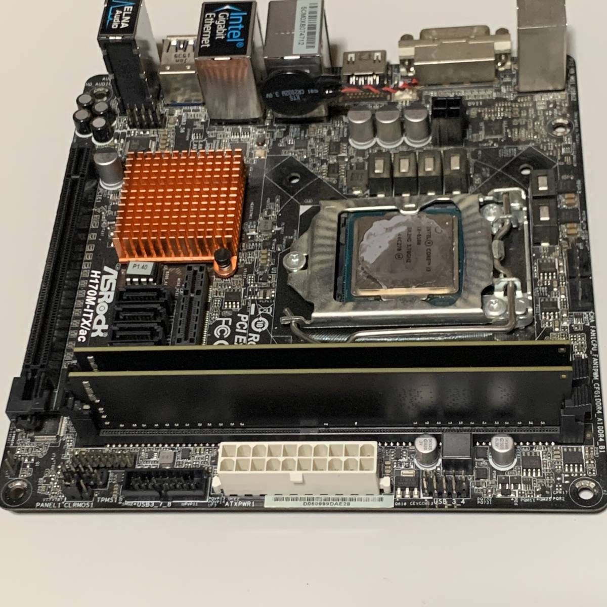 【通電不可】ASRock H170M-ITX/ac /【動作可】Core i3-6100 4GBメモリ2枚 パネル・CPUクーラー 付属 / LGA1151 Mini-ITX_画像6