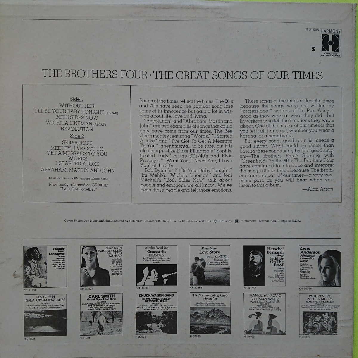 LP(輸入盤)/BROTHERS FOUR〈GREAT SONGS OF OUR TIMES〉☆5点以上まとめて（送料0円）無料☆_画像2