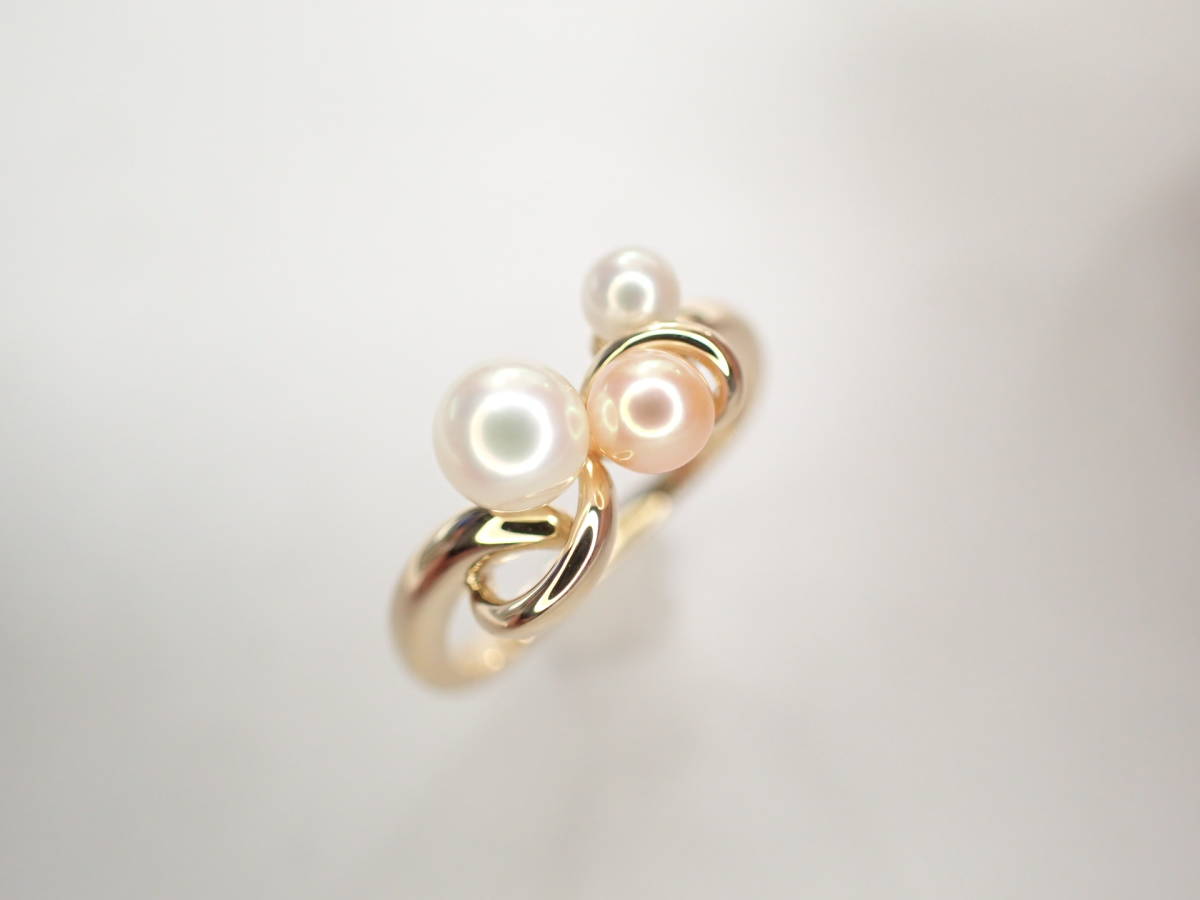 出産祝い 2/美品 田崎真珠 タサキ K18 パール約3.1-4.5mm珠リング 指輪