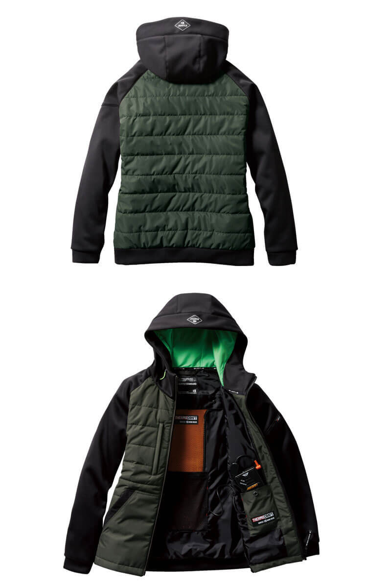 [在庫処分] 防寒着 秋冬 バートル サーモクラフト 防風フーディジャケット(服のみ) 3210 XLサイズ 35ブラックの画像6