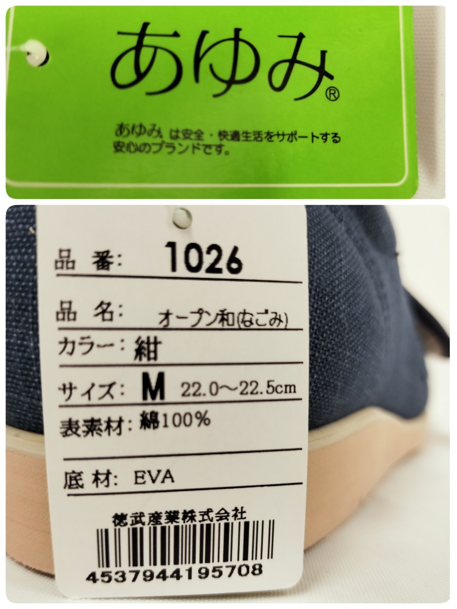 【未使用】介護シューズ あゆみ オープン和 なごみ ケアシューズ 施設 院内 紺 Mサイズ(22.0～22.5cm) 両足 リハビリ マジックテープ開閉_画像8