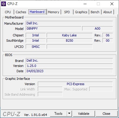DELL OptiPlex 3050 マザーボード 中古（管1）_9/8　CPU-Z確認測定。