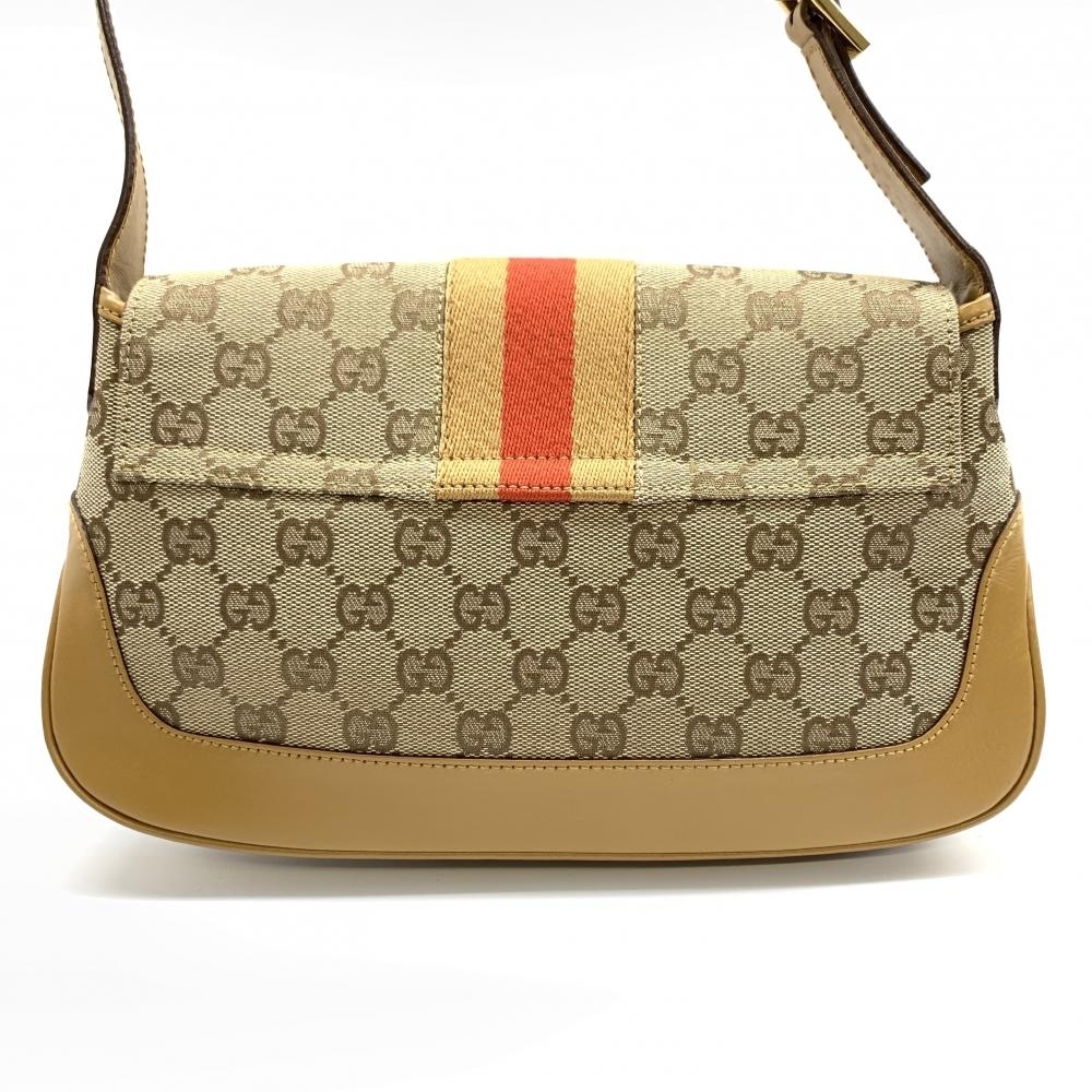 GUCCI グッチ 001.3824 ジャッキー GGキャンバス ワンショルダーバッグ 肩掛け ブラウン ベージュ オレンジ ストライプ 管理RT34025_画像4