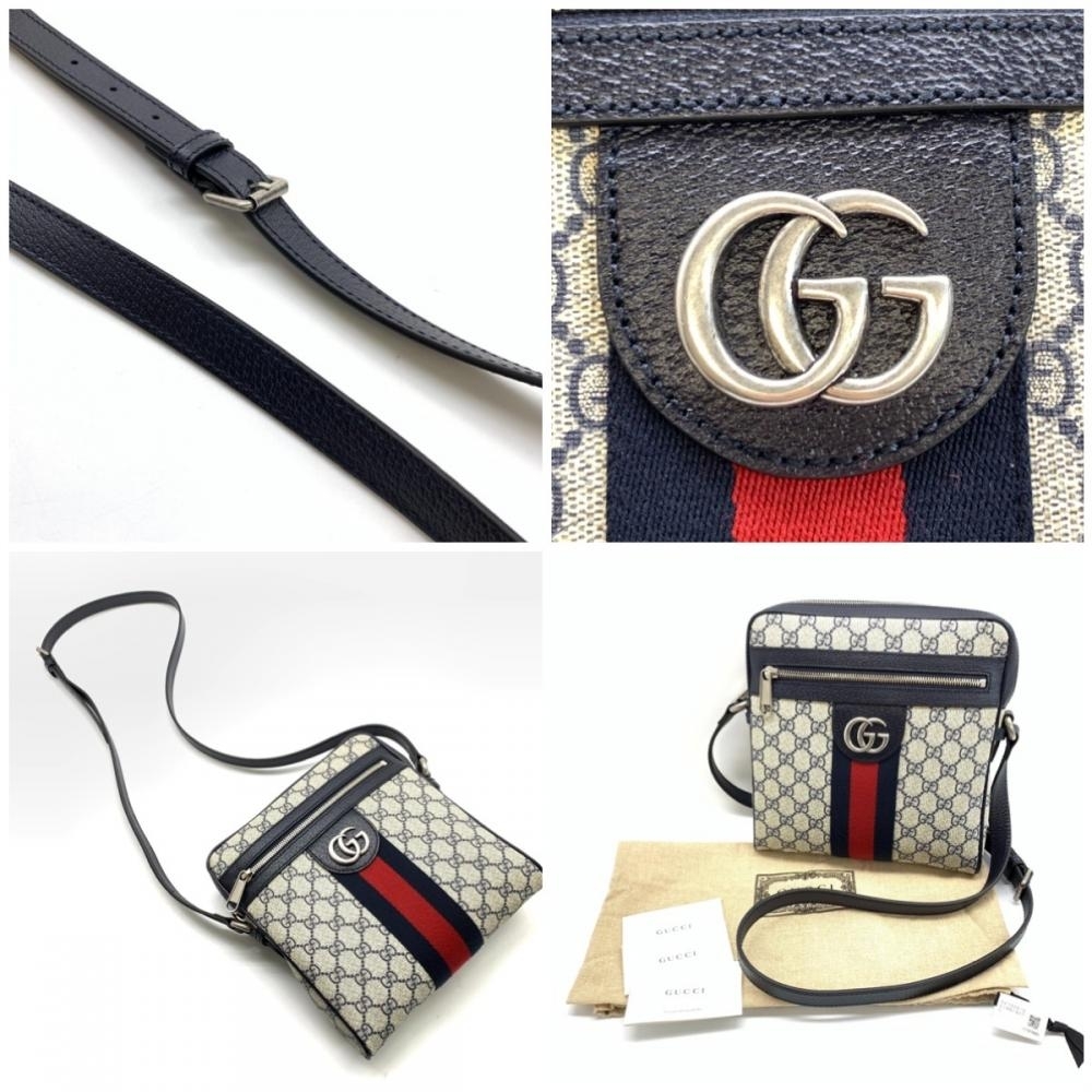 未使用 GUCCI グッチ 547926 オフディア GGスモール メッセンジャーバッグ メンズ ショルダー ベージュ＆ブルー キャンバス 管理RT34557_画像8