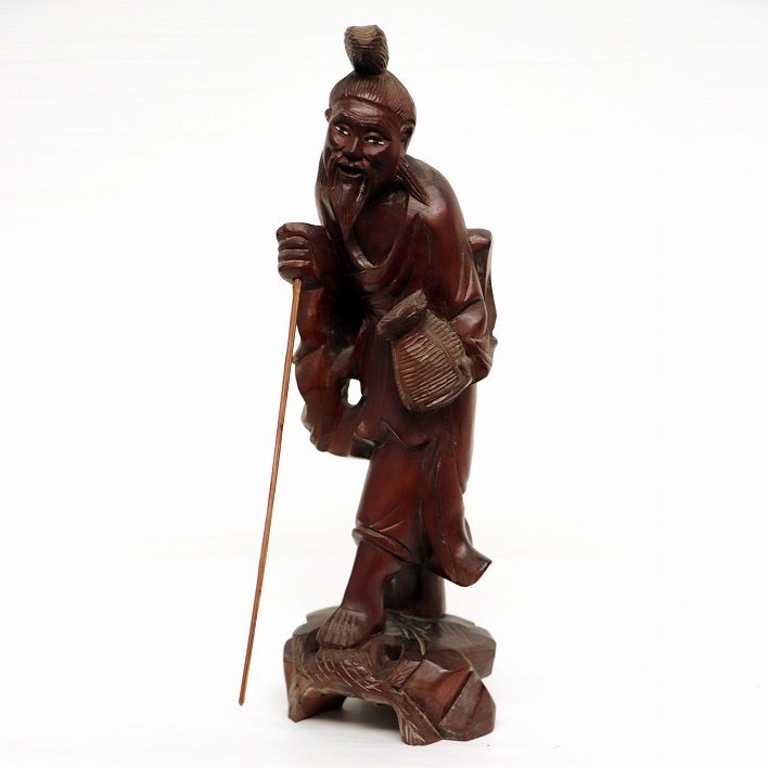 木彫り・釣り・老人・人形・No.190204-03・梱包サイズ80