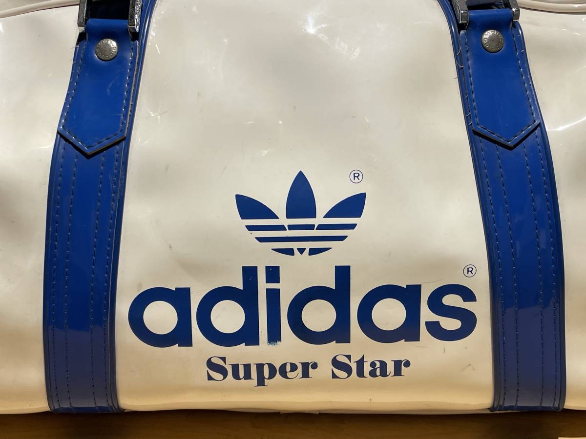 ★アディダスadidas SuperStar 80sヴィンテージ エナメル ボストンバッグ スポーツバッグ★ホワイト/ブルー★兼松江商㈱ 日本製