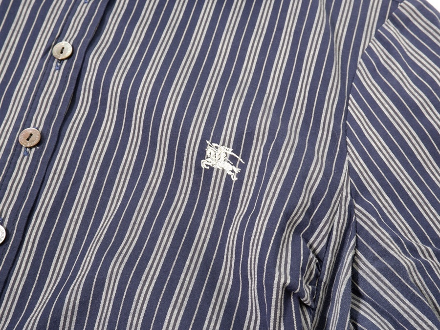 BURBERRY LONDON Burberry London hose Mark embroidery Hori zontaru color stripe blouse dress shirt [LSHA72267]