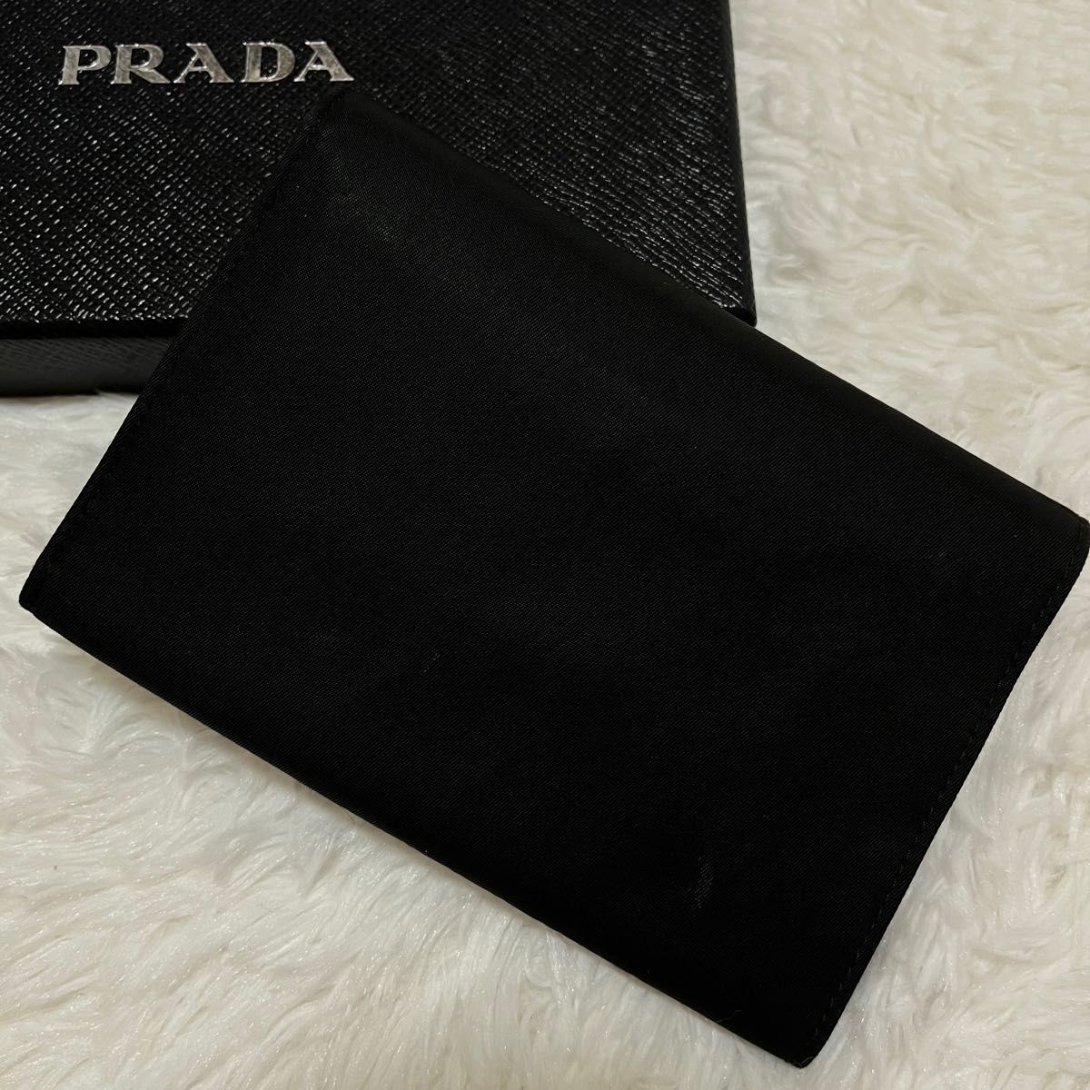 極美品】PRADA プラダ 三つ折財布 ナイロン レザー ブラック 三角ロゴ