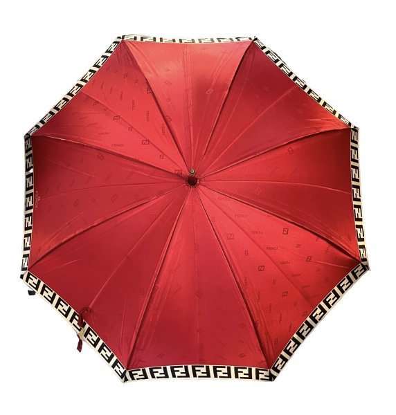 (志木)【美品】FENDI/フェンディ ズッカ柄 FFロゴ 長傘 雨傘 レッド×ベージュ 赤系 全長約90cm 傘 雨具 アンブレラの画像2