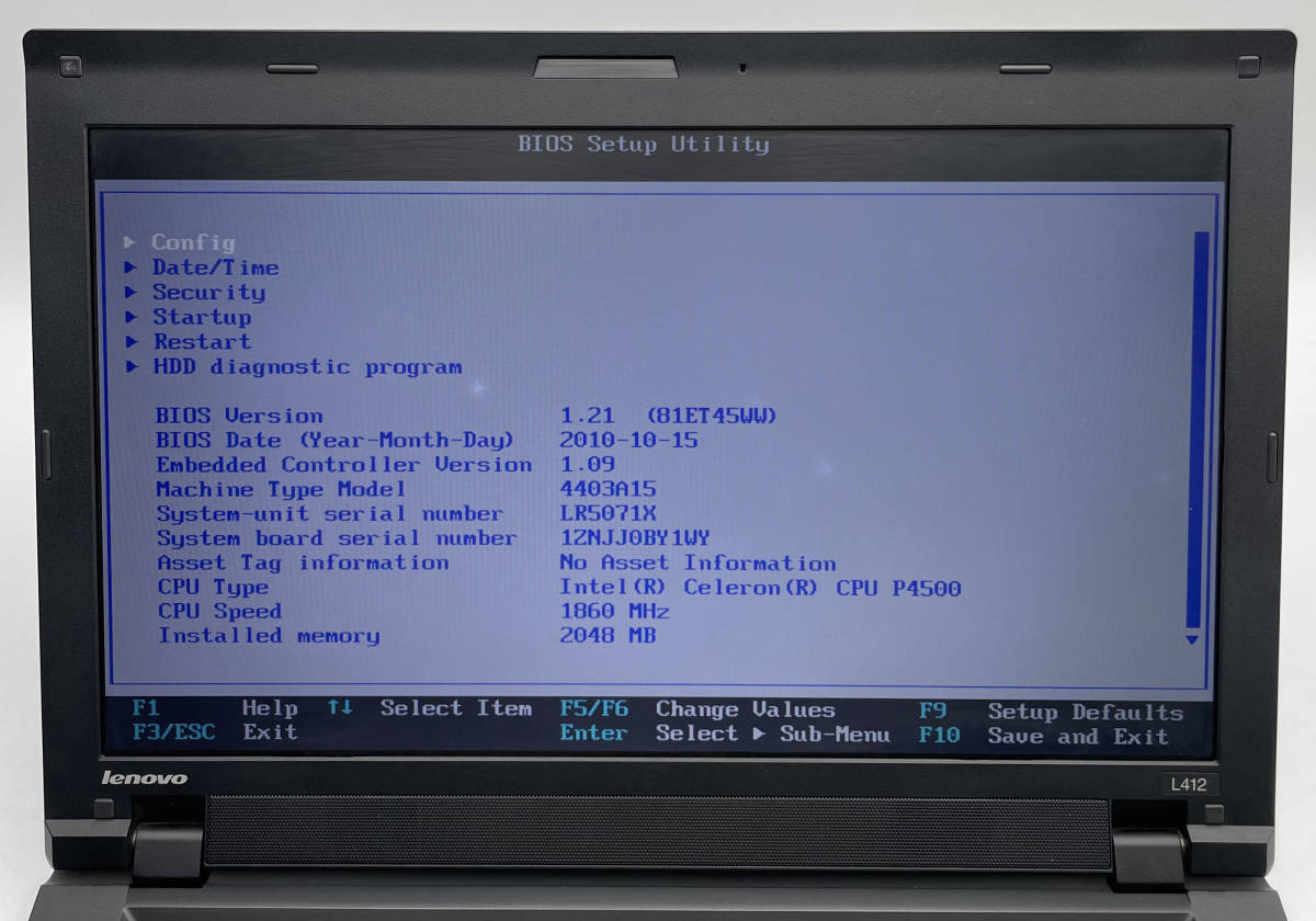 ジャンク　 レノボ　ThinkPad L412ノートパソコン /CPU Celeron P4500 /メモリ2G /SSD HDDなし/14インチ
