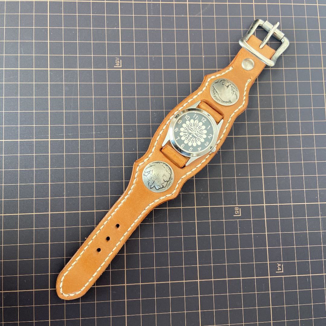 送料無料 未使用 本革 腕時計 レザークラフト ハンドメイド 手作り ウォッチ 革 ナチュラル ムーブメント ベルト バックル コンチェ