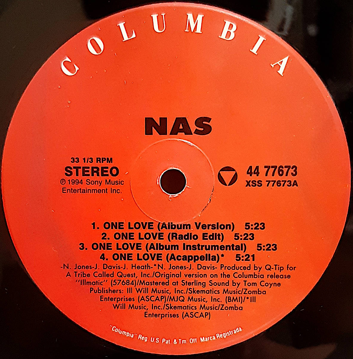 即決送料無料【USオリ盤12インチレコード】Nas - One Love (94年) Columbia 44 776731 / Q-Tip Illmatic 名盤 ヒップホップ