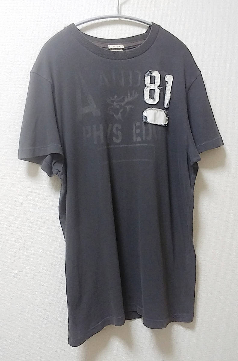 即決送料無料 アバクロンビー&フィッチ ビンテージ加工Tシャツ Lサイズ 墨黒 ワッペン付き Abercrombie & Fitch メンズ Vinatge Tee