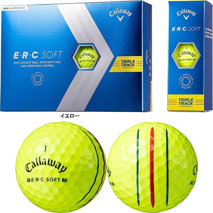 キャロウェイ E・R・C ソフト 2023年モデル ゴルフボール 1ダース ボールカラー:イエロー ボールタイプ:トリプルトラック（3本線）_画像1