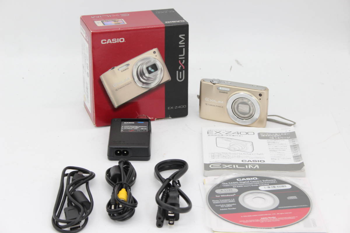 【極美品 返品保証】カシオ Casio Exilim EX-Z400 ゴールド Wide 4x バッテリー チャージャー 元箱付き コンパクトデジタルカメラ s794
