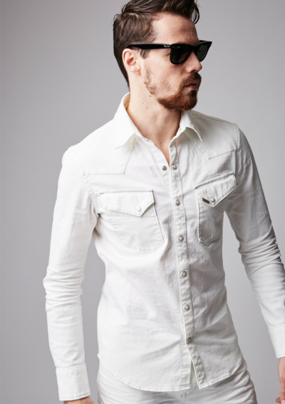 大特価 AKM S049CNU063 DENIM WESTERN SHIRTS ストレッチ ホワイト