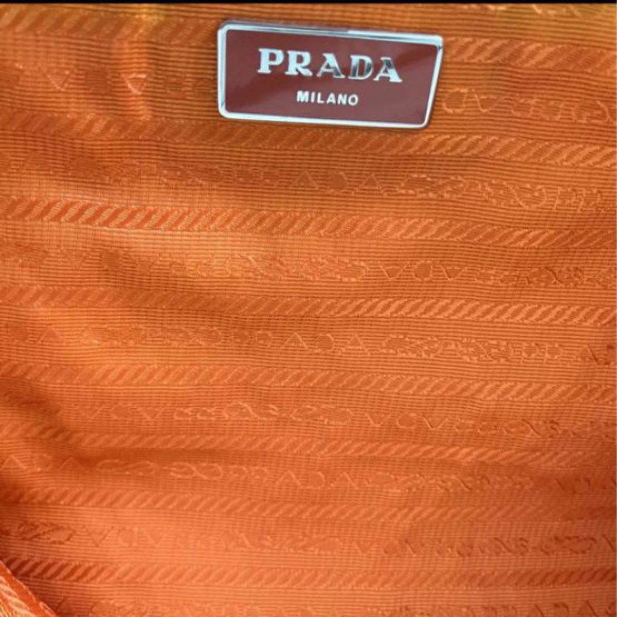 プラダ トートバッグ　ショルダーバッグ 花柄 キャンバス 大容量 A4収納可能 PRADA  肩掛け　希少　レア　オレンジ　