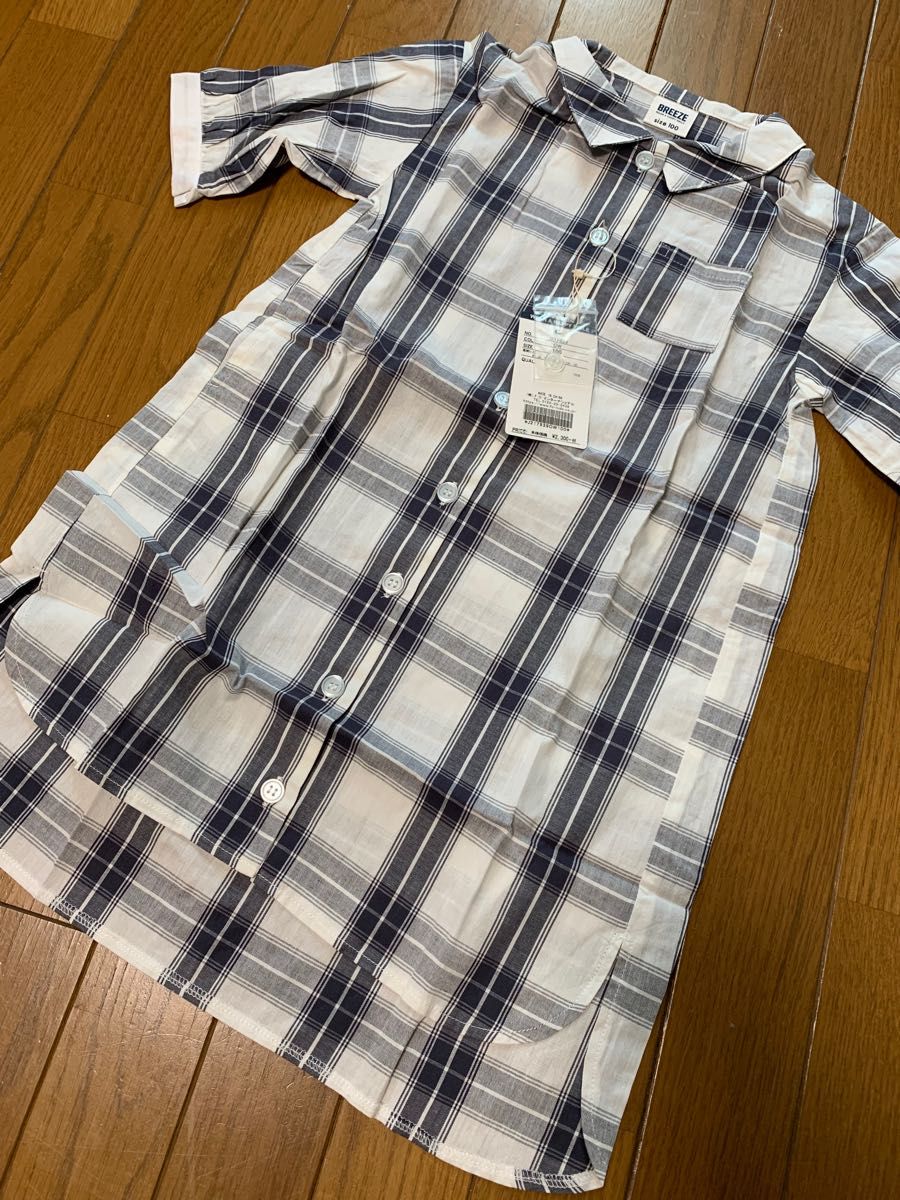 新品　半袖シャツ チェック柄 シャツワンピース　100