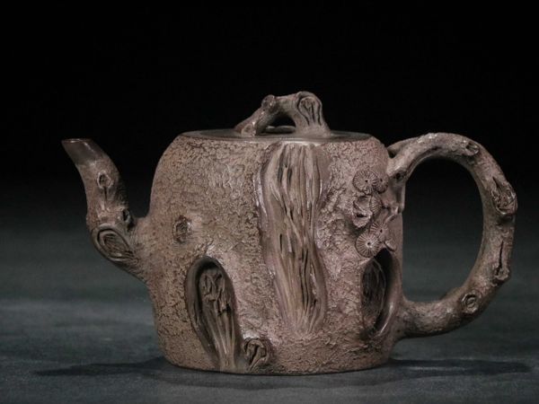 古びた蔵『清 鳴遠製 陶磁器 紫砂急須 松パイル紫砂茶壺』極細工 急須