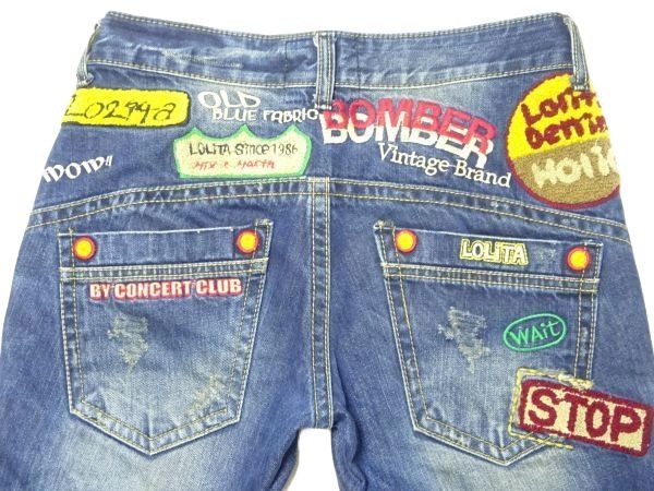 ★レア♪ロリータジーンズ★ユーズド加工デニムパンツXXS/ワッペンLOLITA JEANSジーパンGパンメンズレディース？_画像1