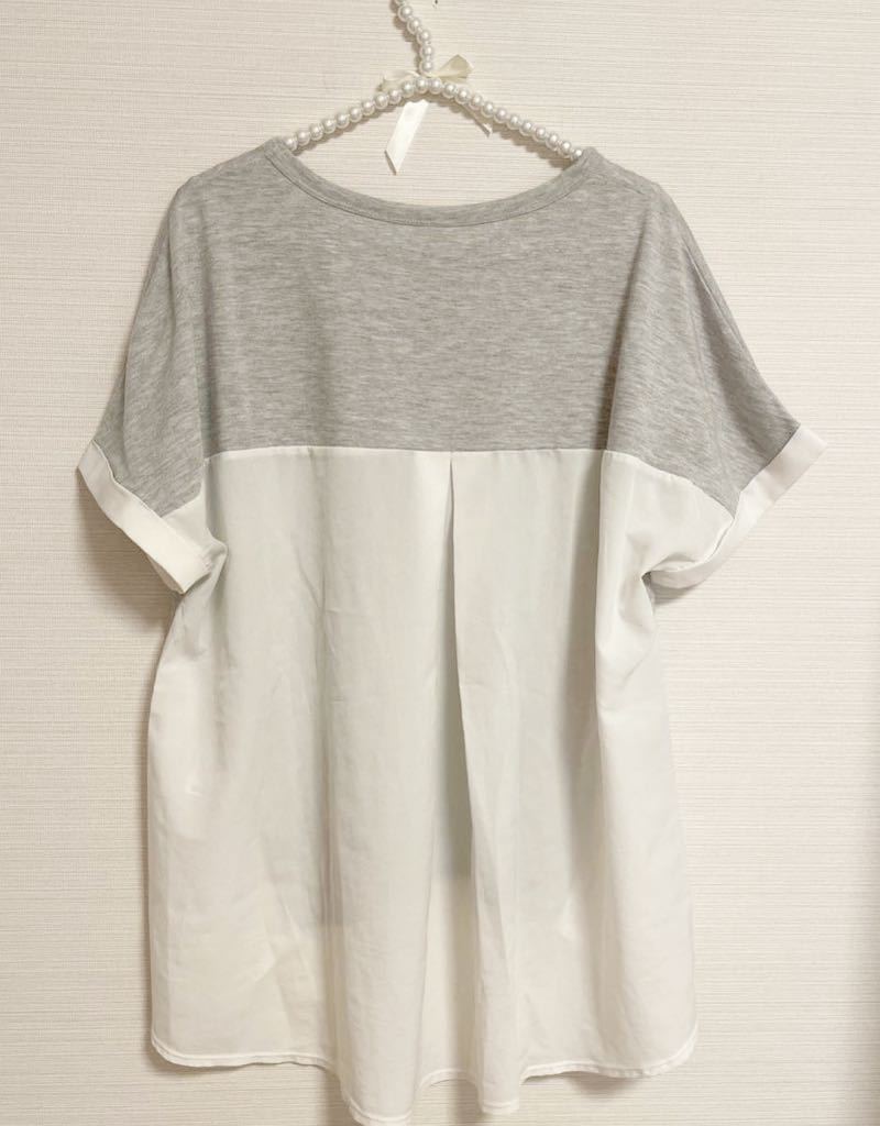 切り替えTシャツ M スクロール ホワイト×グレー 白×灰色_画像5