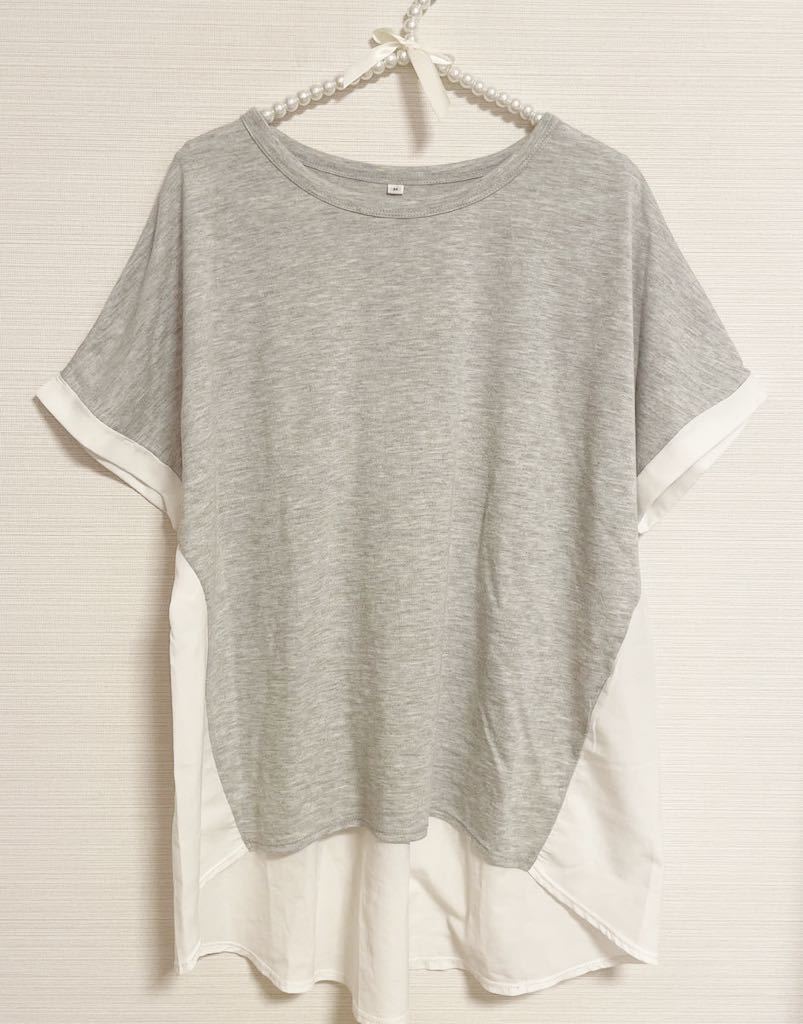 切り替えTシャツ M スクロール ホワイト×グレー 白×灰色_画像3